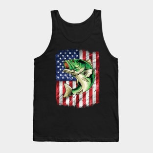 Bass Fishing American USA Flag Fisherman Tank Top